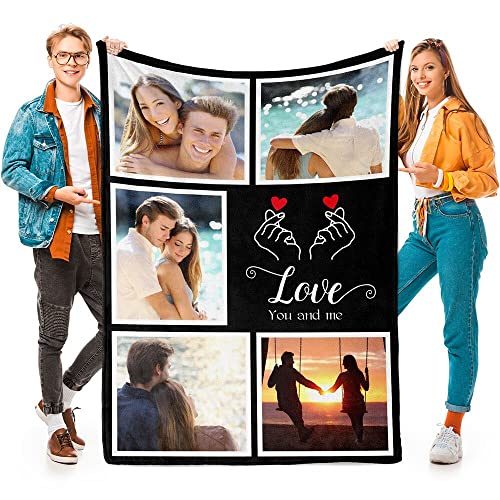 Printwoo Custom Blankets with Photos, Personalized Photo Blankets Using My Own Photo, Personalized Gifts for Boyfriends Girlfriends Dad Mom - color: 5 Photos-2