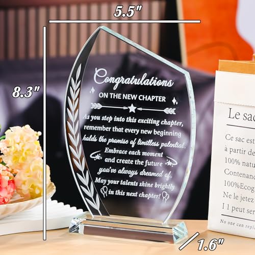 Congratulations New Job Gifts for Women Men, Crystal Plaque | Congrats on New Job Promotion Gifts for Coworker Leader Employee Boss, Farewell, Graduation, Engraved Keepsake Decor - style: Next chapter