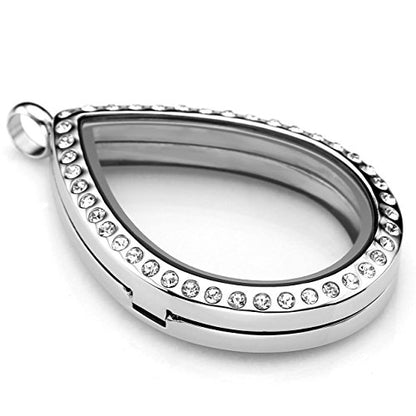 Jovivi Teardrop/Heart Floating Charm Memory Locket Necklace - 316 Surgical Stainless Steel Buckle Closure - color: Teardrop with Crystals