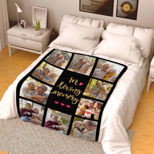 Personalized Memorial Photo Blankets,Blanket with Pictures Customized in Memory of Loved One Gifts - color: Color 24