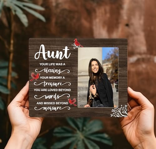 Aunt Memorial Wooden Picture Frame, In Loving Memory Remembrance Photo Frame Gifts for Aunt, Bereavement Sympathy Wooden Frame for Loss of Aunt, 4x6 inch Photo - style: Aunt Memorial