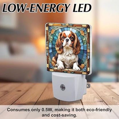 Cavalier King Charles Spaniel Stained Glass Night Lights Plug into Wall for Room, Cavalier King Charles Spaniel Night Light LED for Bedroom - color: Cavalier King Charles Spaniel
