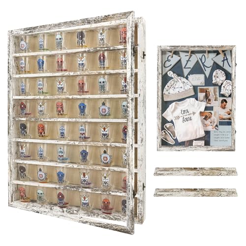 FramePro Shadow Box Frame Display Case 18x24 with Removable Shelves, Deep Memory Box Trinket Knick Knack Shelf Cabinet for Collector, Keepsake Coins Military Medals Wedding Flowers White - color: Rustic White, size: 18x24