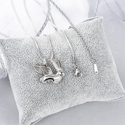 Bunny Rabbit Urn Pendant Necklace - Stainless Steel Cremation Ashes Jewelry for Pets Keepsake Memorial Ashes Locket - color: Silver