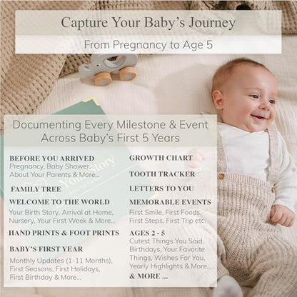 Baby Book Keepsake Boy or Girl Timeless Baby Memory Book First 5 Years for Baby Shower Gender Neutral Baby Scrapbook New Mom Gift Baby Journal from Birth to Age 5 Milestone Book Sage Green - color: Sage Green