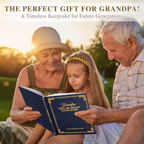 Lanpn Grandpa Life Story Book Journal with 270+ Prompts, Leather Hardcover Grandfather Guided Journal to Fill Out Memory Keepsake Book, Father's Day Birthday Christmas Gift for Grandpas, Blue - color: Blue