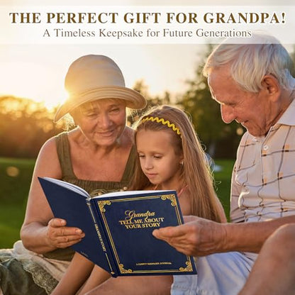 Lanpn Grandpa Life Story Book Journal with 270+ Prompts, Leather Hardcover Grandfather Guided Journal to Fill Out Memory Keepsake Book, Father's Day Birthday Christmas Gift for Grandpas, Blue - color: Blue