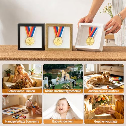 5x5 Small Shadow Box Frame with Ultra-Clear Glass & Soft Linen Back - color: White+high Definition Panel + Shatter-proof Packaging, size: 5x5
