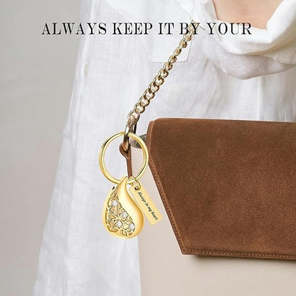 Hearbeingt Teardrop Urn Keychain for Ashes Tree of Life Cremation Jewelry - color: A-customize Back