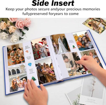 600 Pocket 4x6 Photo Album with Writing Space, Linen Cover, Blue - color: 600 Pockets Blue