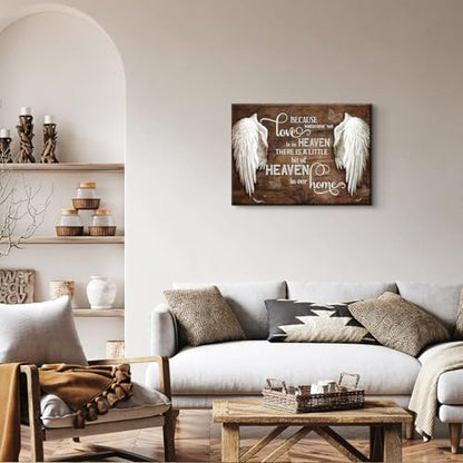 Memorial Angel Wings Wall Art Heavenly Love Home Pictures In Loving Memory Posters Paintings Because Someone We Love is in Heaven Canvas Prints Rustic Christian Memorial Wall Decor(24X16in Canvas) - size: 24"L x 16"W