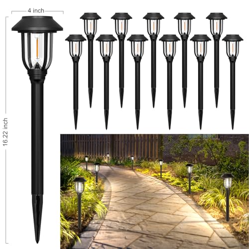 ILANCK 12 Pack Solar Lights Outdoor, 6000K Bright Solar Pathway Lights for Outside, Auto On/Off Waterproof Solar Powered,Landscape Lighting for Walkway, Yard, Path, Driveway, Garden - color: 6000K White Light
