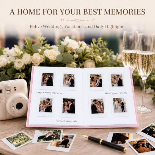 Ruibytree 128 Pockets Instant Mini Photo Album for 2x3 Pictures, Pink | Writing Space, Premium Vegan Leather, Flat-Fit Clear Pocket, Wedding Guest Book for Polaroid 2x3 Photos, Graduation Keepsakes - color: 128 Pocket Pink