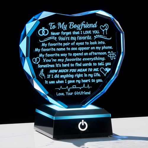 Arikyrist Gifts for Boyfriend from Girlfriend Crystal Heart Keepsake | Anniversary Birthday Gifts for Him Bf, LED Light Base, to My Boyfriend Plaque, on Christmas Fathers Day Valentine's Day - color: Boyfriend