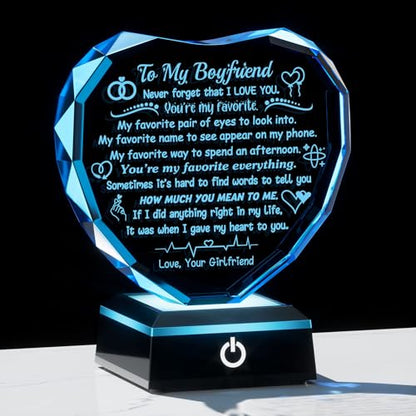 Arikyrist Gifts for Boyfriend from Girlfriend Crystal Heart Keepsake | Anniversary Birthday Gifts for Him Bf, LED Light Base, to My Boyfriend Plaque, on Christmas Fathers Day Valentine's Day - color: Boyfriend