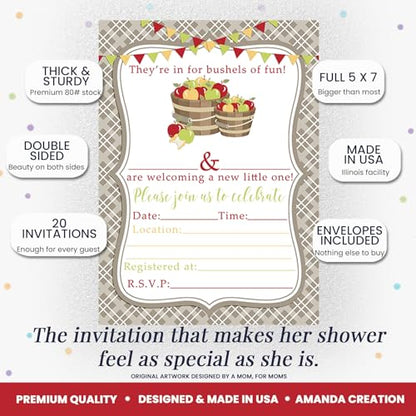 Bushels of Fun Apple Baby Shower Invitations, 20 5x7 Fill In Cards with Twenty White Envelopes by AmandaCreation™ - style: Bushels of Fun Apple