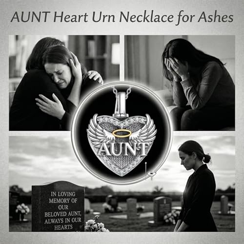 Family Members Urn Necklace for Ashes 925 Sterling Silver Angel Wings Heart Cremation Memorial Keepsake Pendant Jewelry for Loved One's Ashes, with 18" + 2" Stainless Steel Chain - style: Heart-Aunt