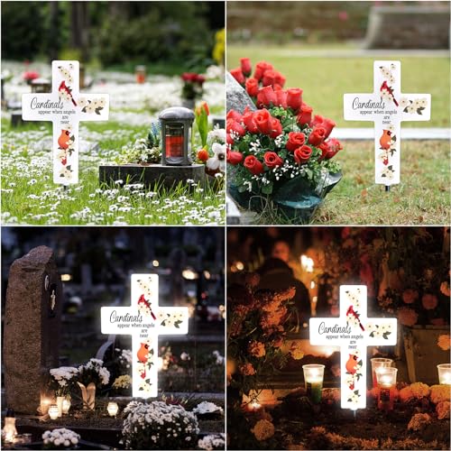 Solar Cross Light for Grave, Cardinal Cemetery Memorial Stake Sympathy Gift - color: cardinals