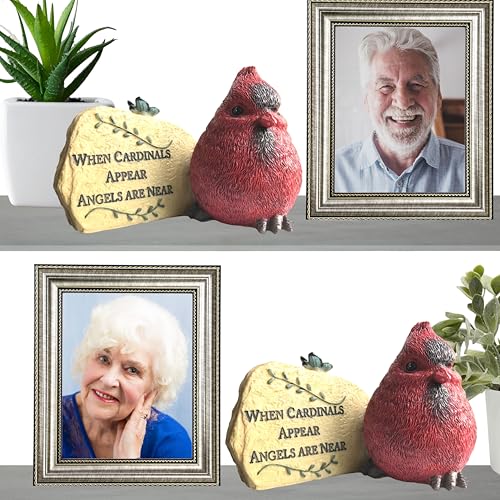 Memorial Remembrance Desktop Plaques Set of 2 – Sympathy Gifts for Loss of Loved One – “When Cardinals Appear Angels Are Near” Bereavement Signs – In Loving Memory Keepsake Desk Décor