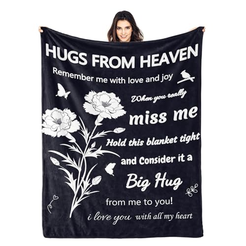Memorial Blanket, Sympathy Blanket for Loss Loved One, Hug from Heaven Gifts, Best Bereavement Condolences Gifts, in Memory of Dad Mom Grandma Grandpa Wife, 60"x50" Black - color: Black