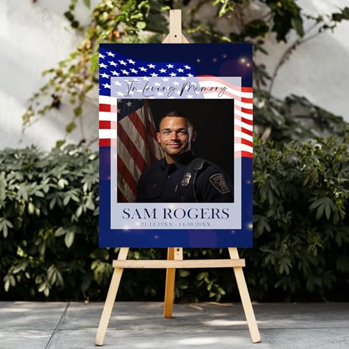 Personalized Veteran Memorial Poster, In Loving Memory Welcome Sign, Celebration Of Life Veteran, Celebration Of Life Sign, American Flag Funeral Welcome Sign, Military Funeral Poster Photo Sign #2 - color: Design 02