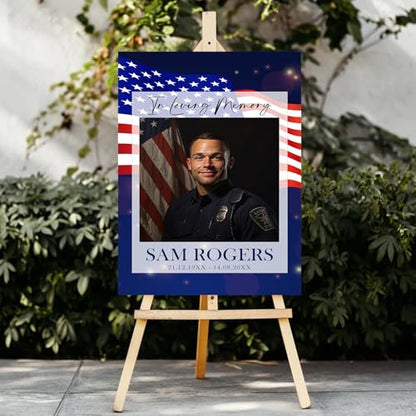 Personalized Veteran Memorial Poster, In Loving Memory Welcome Sign, Celebration Of Life Veteran, Celebration Of Life Sign, American Flag Funeral Welcome Sign, Military Funeral Poster Photo Sign #2 - color: Design 02