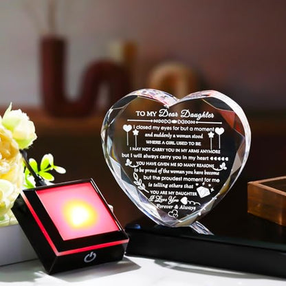 YWHL Gifts for Daughter with Colorful LED Base Best Daughter Birthday Gifts from Mom Dad Heart Crystal to My Daughter Gift on Christmas Valentines Mothers Day - color: Daughter Gifts 2+LED