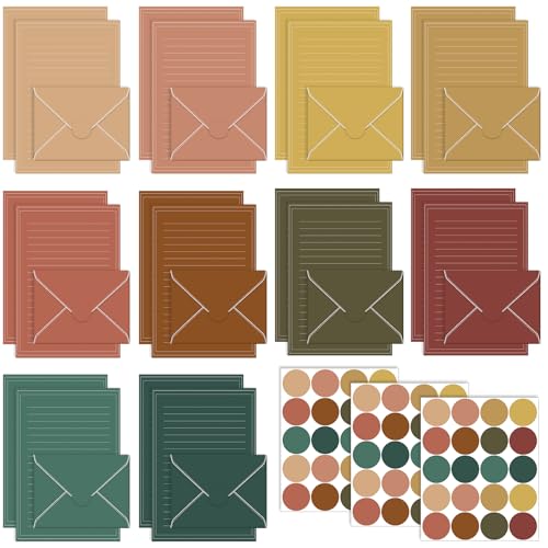 Taobary 160 Pack Stationery Paper Set,5.5 X 8.25 Inch,Bohemia Color | stationery paper and envelopes set,50 Double Sided Stationery Writing Papers 50 Matching Envelopes 60 Round Dot Sticker - color: Bohemia Color, size: 5.5 x 8.25 Inch