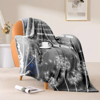 Hugs From Heaven Sympathy Throw Blanket, 50 x 60 Inch, Memorial Bereavement Gift for Loss of Loved One, Dandelion Quote Comfort Blanket for Mom Dad Family Friend, Condolence Remembrance (Heaven)