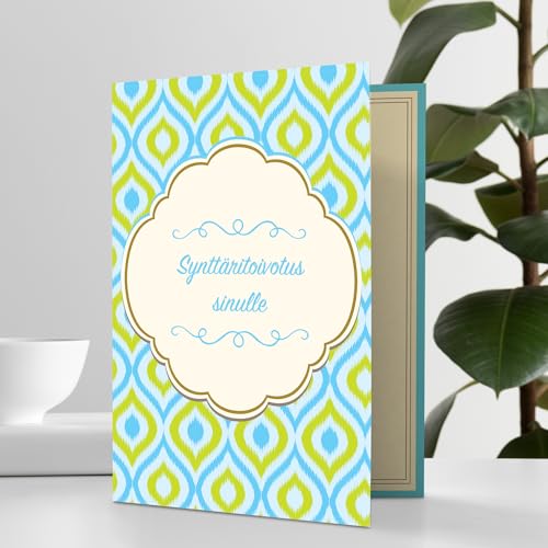Designer Greetings Finnish Language Happy Birthday Cards 6 Pack | Boxed Card Set, Matching Envelopes - style: 6 PK Finnish Birthday - Blue & Green