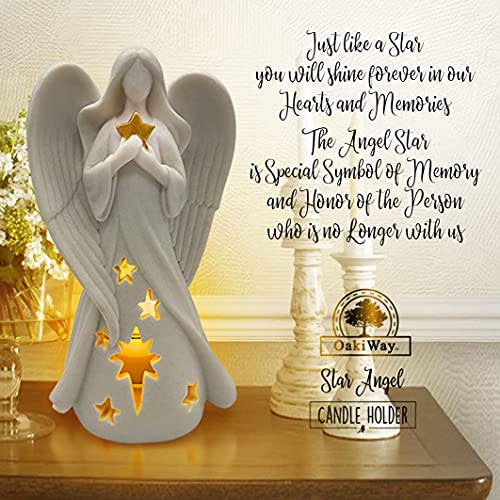 OakiWay Memorial Gifts - Angel Figurines Sympathy Gifts for Loss, Candle Holders W/Flickering Led Candle - Bereavement, in Memory of Loved One, Inspirational Gifts for Women Home Decorations