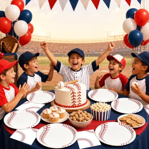 40 Pcs Baseball Plates and Napkins Set, Large 9 Inch Party Plates - color: Baseball