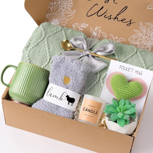 Self Care Gifts Get Well Soon Gift Baskets for Women, Mothers Day Birthday Gifts Care Package for Women, Thinking of You Inspirational Sympathy Gift Set for Mom Her Wife Girlfriend Sister Friend - color: Light Sage