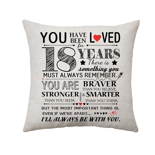 18th Birthday Gift for Her Him 18th Birthday Decoration Throw Pillow Cover Gifts for 18 Years Old Girls Boys Coming of Age Inspirational Reminder Gifts for Eighteen Birthday Keepsake 45 x 45 cm (18) - color: 18