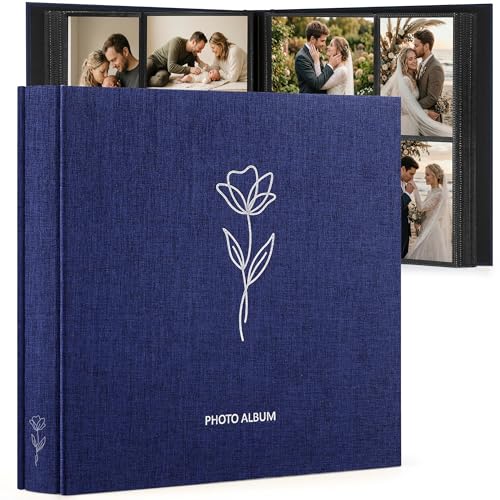 DazSpirit 4x6 Photo Album, 600 Photos, Large Capacity, Linen Hardcover | Blue Floral Photo Book, Acid-Free Slip-In Pages, Memory Album for Wedding, Baby, Anniversary, Travel and Family Photos - color: Dark Blue