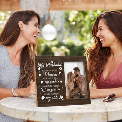 Memorial Pictures Frame, My Husband You Left Beautiful Memories Photo Frame, Sympathy Gifts For Loss Of Husband, Farmhouse Home Living Room Bedroom Decoration -b28 - style: My Husband
