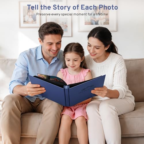 DazSpirit 4x6 Photo Album, 600 Pockets, Leather Cover, Slip-In Pages | Embossed Leather Cover, Extra-Large Memory Book for Wedding, Baby, Anniversary and Family Photos, Dark Blue - color: Dark Blue
