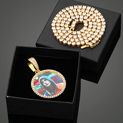 YIMERAIRE Customized Picture Necklace Personalized Circle Chain - color: 01 Circle Pendant(Gold)+Tennis Chain 0171