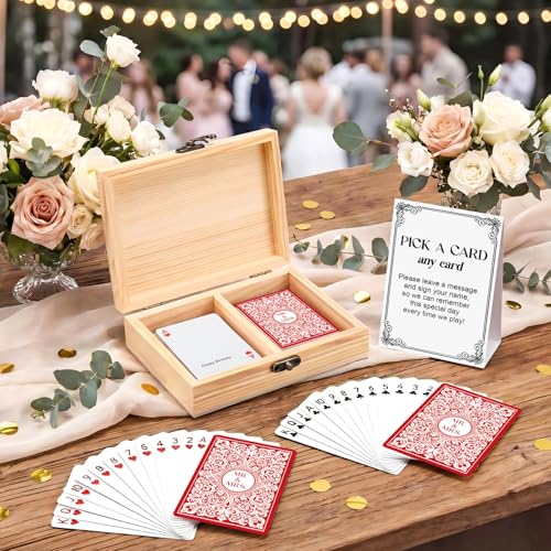 AceOrbit 57 Pack Red Wedding Guest Book Playing Cards Set with Wooden Box - color: Red, style: Classic