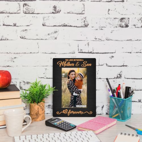Mother Gift from Son, The Love Between A Mother & Son is Forever Photo Frame, Holds 4 x 6 Inch Photos, Farmhouse Wooden Picture Frames Gifts, Mother's Day Gifts C1 - color: BlackC