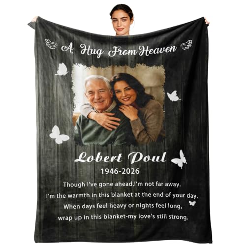 D-Story Custom A Hug from Heavon Memorial Blanket for Loss of Loved One - Personalized Sympathy Gifts for Loss of Husband Custom Husband Photo Blankets Using Your Own Photos - Blanket from USA - color: Hugs-2601