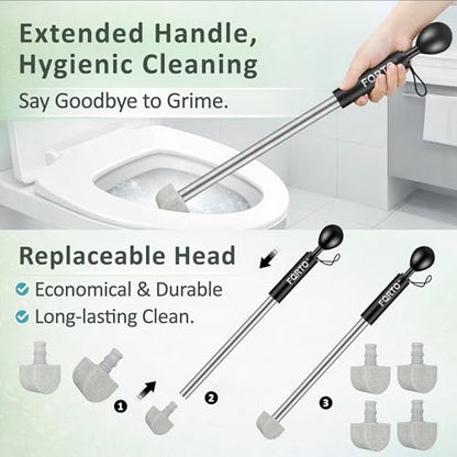 Pumice Stone Toilet Cleaner with Long Handle – 8 Refills for Hard Water - color: Black