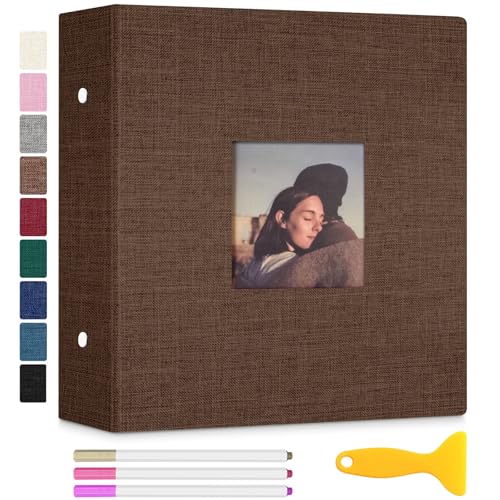 Zesthouse Photo Album Self Adhesive with Picture Display Window, 3-Ring Scrapbook Albums 60 Pages Holds 8x10 5x7 4x6 Photos, DIY Photo Book Ideal Gift for Family Wedding Baby - color: Coffee, size: 11"x10.6"/White 60 Pages