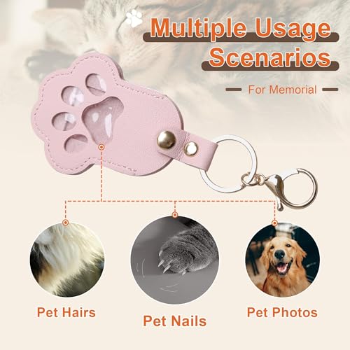 Pet Memorial Keychain Dog Paw Keepsake Photo Holder - color: Pink