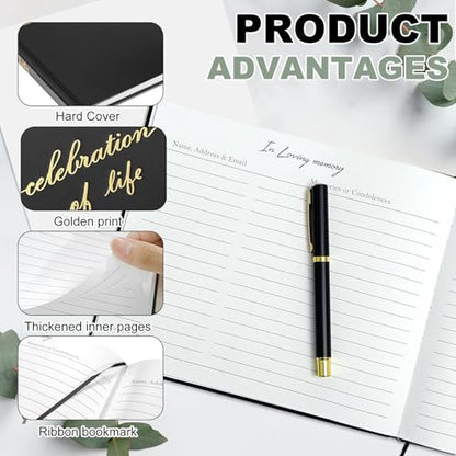 Funeral Guest Book for Memorial Service,with Memory Table Sign & 2 Pens | Celebration of Life Guest Book,Elegant Funeral Book to Sign,Black Handcover Guest Book for 240+ Guests