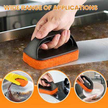 Griddle Cleaning Kit for Blackstone with 8 Scouring Pads & 1 Handle | Flat Top Grill Cleaning Kit, Griddle Accessories, Multi-Functional Scrubber Pads, Easy to Use & Clean (9 PCS) - color: Orange-9 Pcs