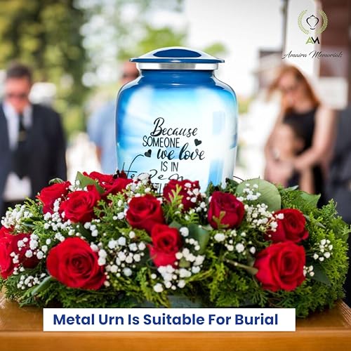 Urns for Human Ashes Adult, Large Cremation Urn for Men & Women, Handcrafted Metal Urn with Secure Lid for Funeral & Burial (Blue Cross - 220 Cubic Inches) - color: Blue Cross