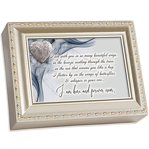 Cottage Garden I Am Here Bereavement Champagne Silver Rope Trim Music Box Plays Amazing Grace