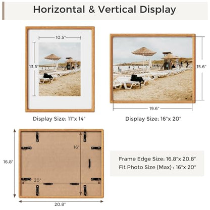 Heimlove 16x20 Picture Frames Natural Teak,Original Wood Hand Make Crafted Poster Frame with Mat to 11x14 Graduation Picture Display,Family Picture,Wedding Picture,Photo,Document Wall Mounted - color: Natural Teak, size: 16"x20"|mat to 11"x14"