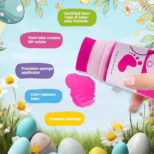 Baby Hand and Footprint Paint with Sponge Head, 2.54 fl oz, Non-Toxic & Acid-Free, Washable Baby Safe Paint for Newborn Keepsakes, Dog Nose & Paw Prints, Ideal New Mom Gift - Hot-Pink - color: Hot-pink